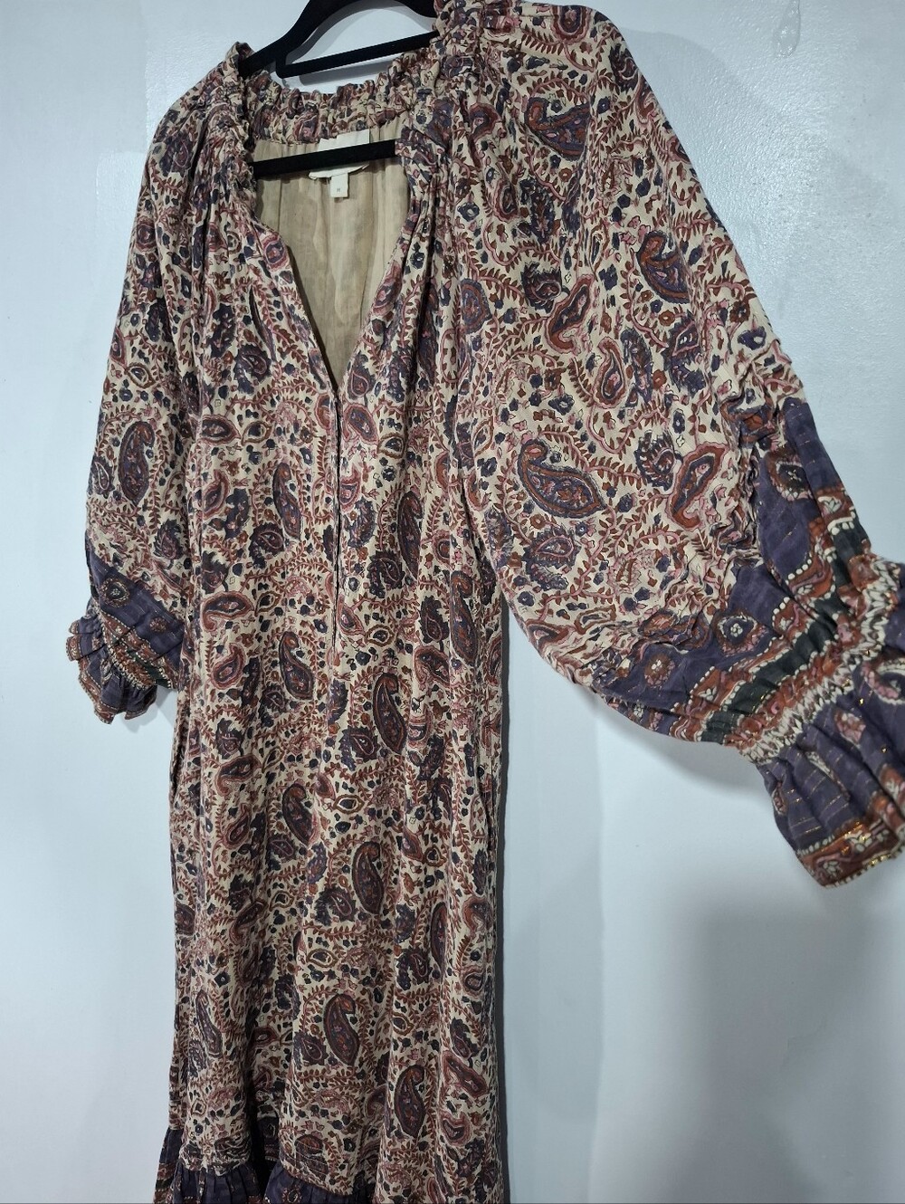 Cleobella Women's Lola Paisley Organic Cotton Midi Dress Brown M Western Boho - Picture 6 of 15